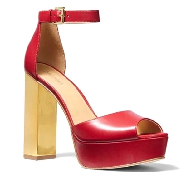 Michael Kors Shoes - Authentic Michael Kors Petra Red Leather Gold Platform Heels size 7